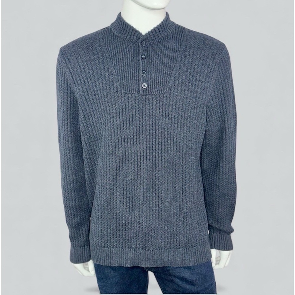 Eddie Bauer Men's Ribbed‎ Knit Blue 100% Cotton Sweater Size Large